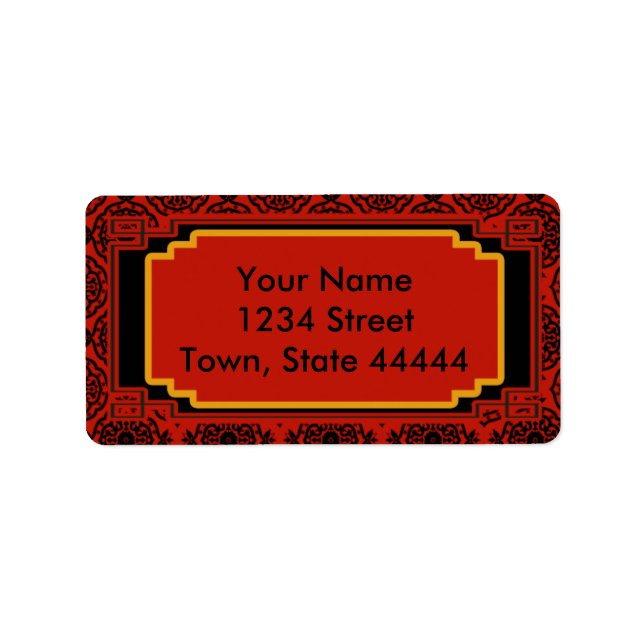 Black and Red Oriental Style Address Labels (Front)