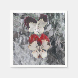 Black And Red Painted Pansies With Grey Design Napkin