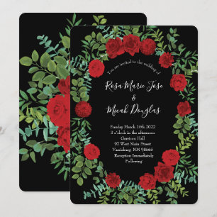 Black and Red Peony Rose Floral Wedding Invitation