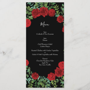 Black and Red Peony Rose Floral Wedding Menu