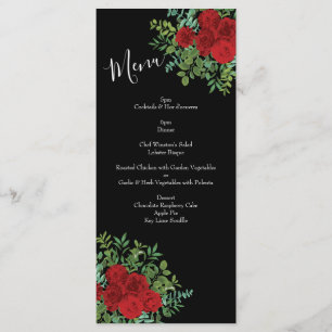 Black and Red Peony Rose Floral Wedding Menu