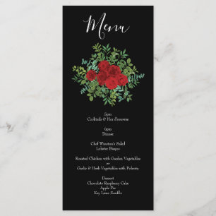 Black and Red Peony Rose Floral Wedding Menu