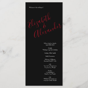 Black and Red Peony Rose Floral Wedding Menu