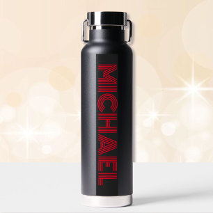 Black and Red Personalize Name Vacuum Sealed Water Bottle