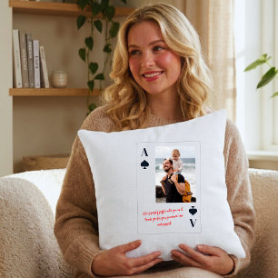 Black and Red Personalized Dad Photo Ace Card Throw Pillow