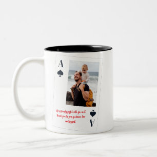 Black and Red Personalized Dad Photo Ace Card  Two-Tone Coffee Mug