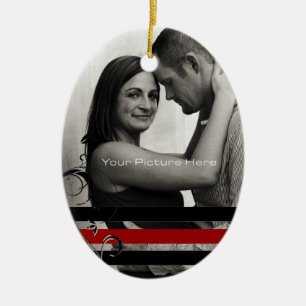 Black and Red Photo Engagement Ceramic Ornament