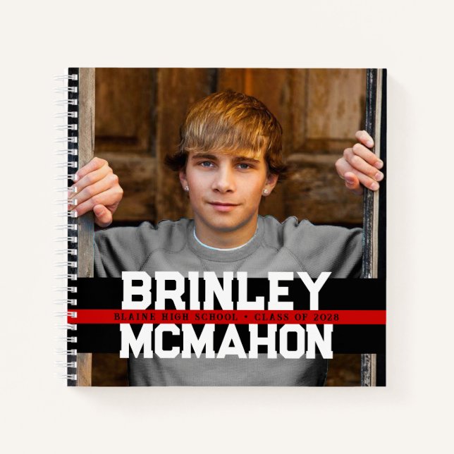 Black and Red Photo Graduation Guestbook Notebook (Front)