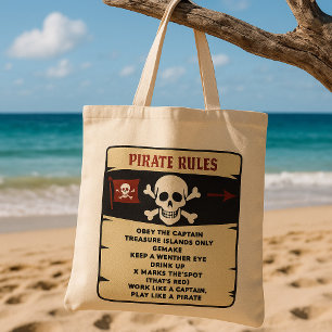 black and red Pirate Rules Tote Bag