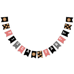 Black and Red Pizza Party Birthday Flag Banner