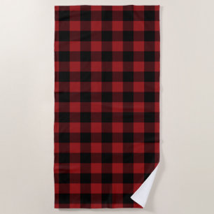 Black and Red Plaid Check Buffalo Beach Towel