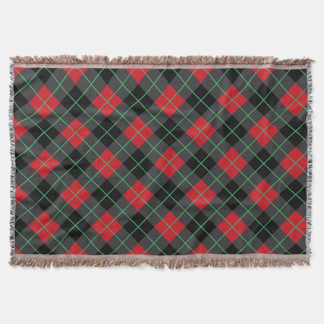 Black and Red Plaid Check Throw Blanket (Front)