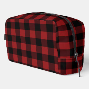 Black and Red Plaid Checked Dopp Kit