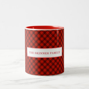 Black and Red Plaid Christmas Personalized Two-Tone Coffee Mug