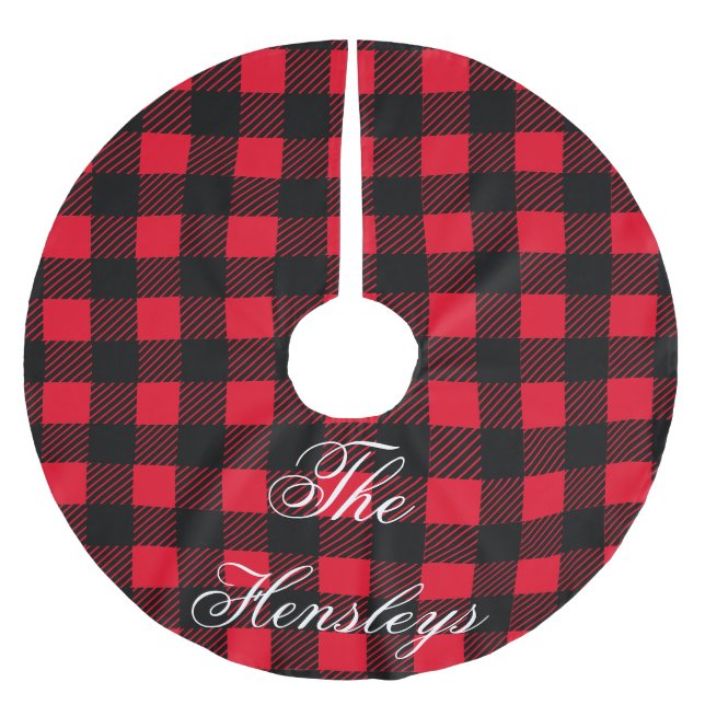 Black and Red Plaid Custom Monogram Tree Skirt (Front)