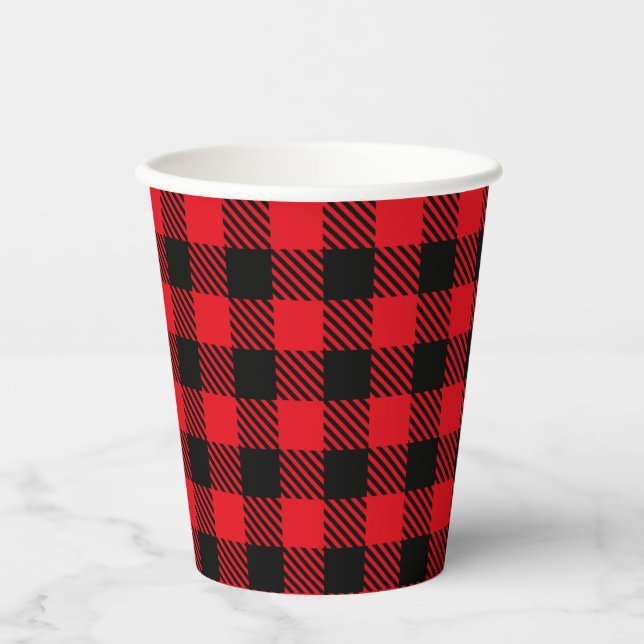 Black and Red Plaid Paper Cups (Front)