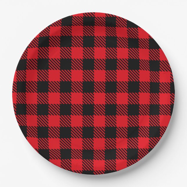 Black and Red Plaid Paper Plate (Front)