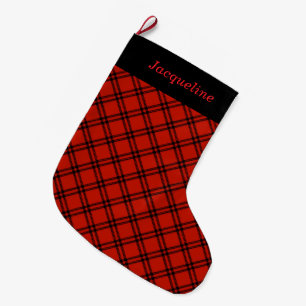 Black and Red Plaid Personalized Large Christmas Stocking