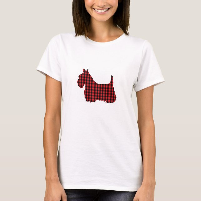 Black and Red Plaid Scottie Dog T-Shirt (Front)
