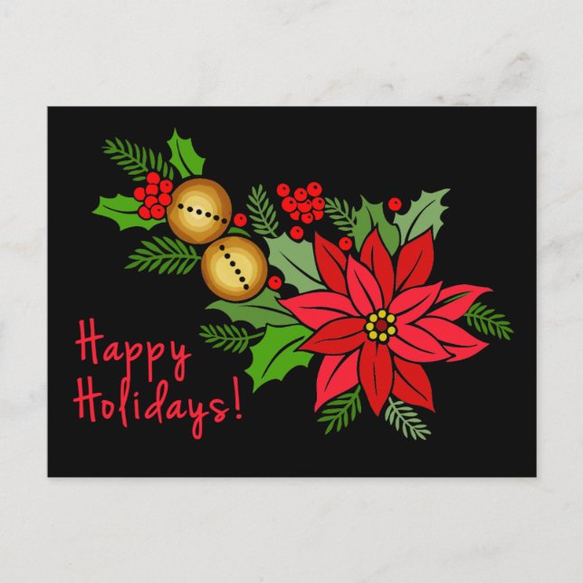 Black and Red Poinsettia Christmas Card (Front)
