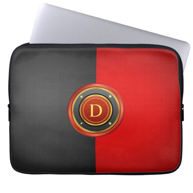 Black and Red Poker Chip with Monogram Laptop Sleeve (Front)