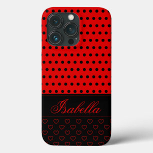 Black And Red Polka Dot Pattern, Custom Name iPhone 13 Pro Case