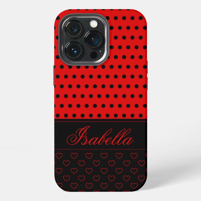 Black And Red Polka Dot Pattern, Custom Name  iPhone Case (Back)