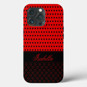 Black And Red Polka Dot Pattern, Custom Name  iPhone 13 Pro Case