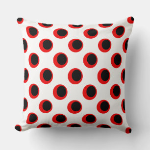 Black and Red Polka Dot Pattern Throw Pillow