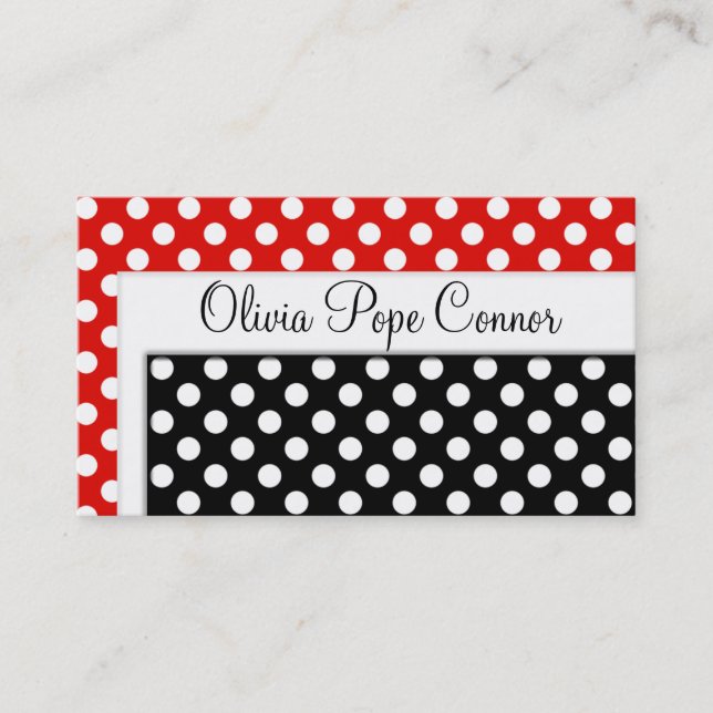Black and Red Polka Dot Professional Business Card (Front)