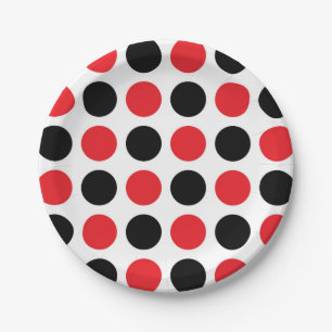 Black and Red Polka Dots Paper Plate