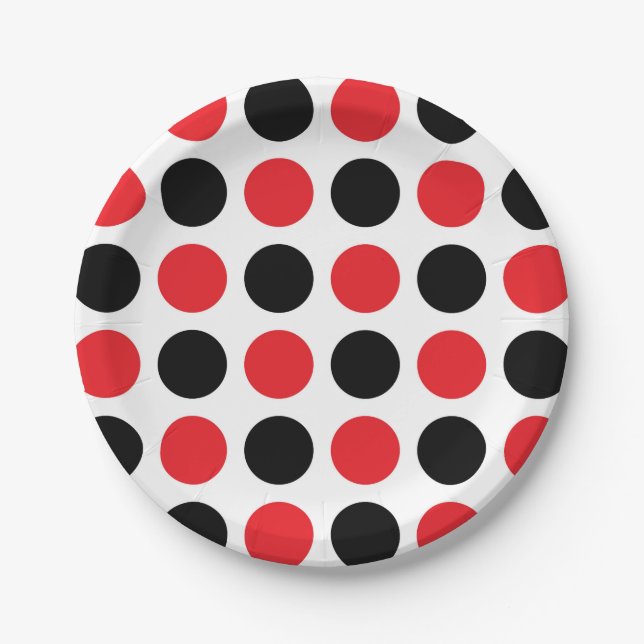 Black and Red Polka Dots Paper Plate (Front)