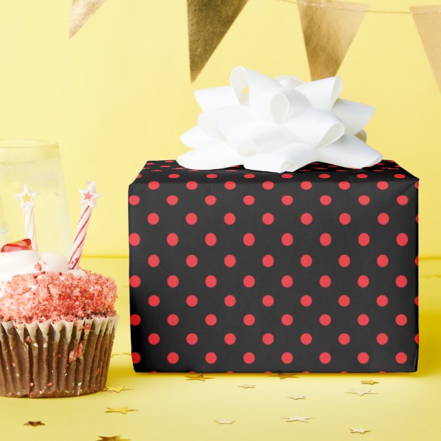 Black and Red Polka Dots Wrapping Paper (Birthday Party)