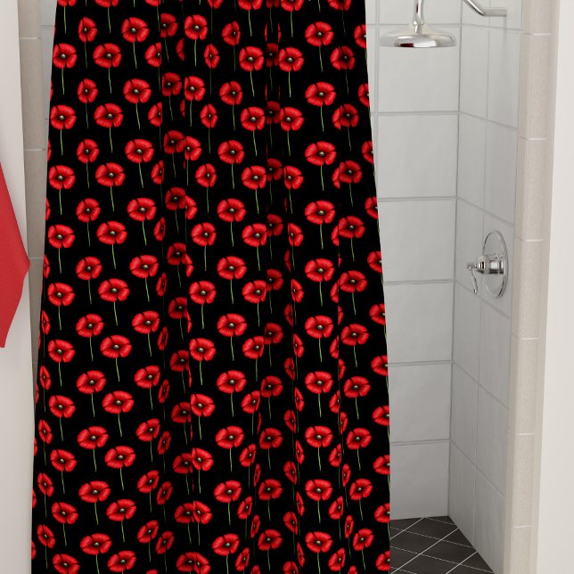 Black and Red Poppy Pattern  (Pop a pop of color in your bathroom with this poppy pattern shower curtain)