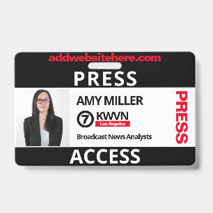 Black and Red Press Pass Custom Name Employee Badge