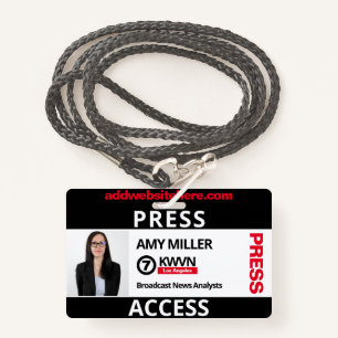 Black and Red Press Pass Custom Name Employee Badge