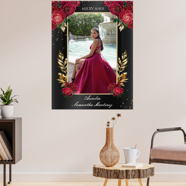 Black and Red Quinceañera Entry Sign Foam Board (Living Room 3)