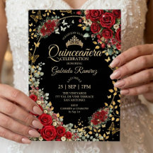 Black and Red Quinceañera Golden Butterflies Roses