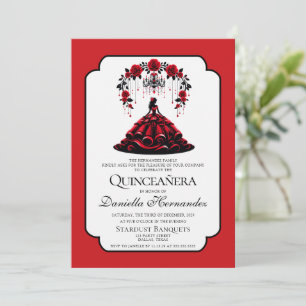Black and Red Quinceañera Invitation