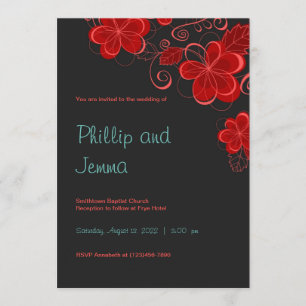 Black and Red Retro Floral Wedding Invitation