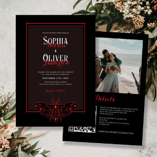Black and Red Romantic Gothic All in One Wedding Invitation