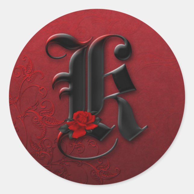 Black and Red Rose Monogram K Sticker (Front)