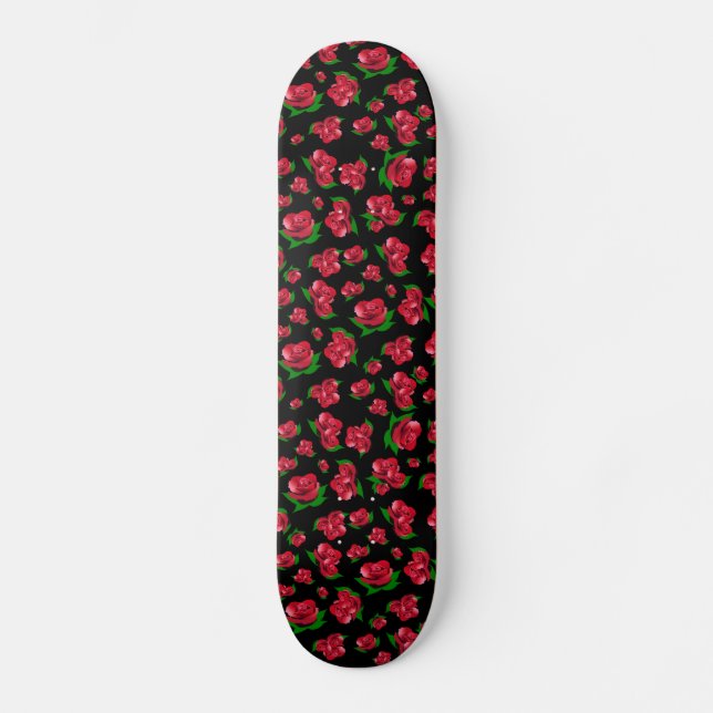 Black and Red Rose Pattern Girls skateboard (Front)