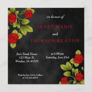 Black and Red Rose Wedding Invitation