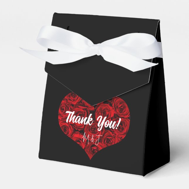 Black and Red Roses Heart Wedding Thank You Favor Box (Front Side)