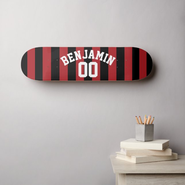 Black and Red Rugby Jersey Stripes Name Number Skateboard (Wall Art (Horz))