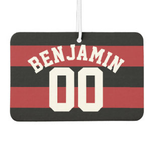 Black and Red Rugby Stripes Name Number Air Freshener