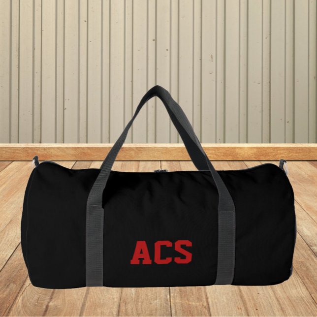 Black and Red School Colors with Letters Duffle Bag (In Situ)