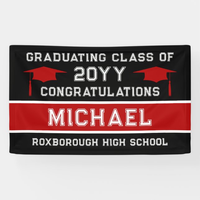 Black and Red School Colours Graduation Banner (Horizontal)