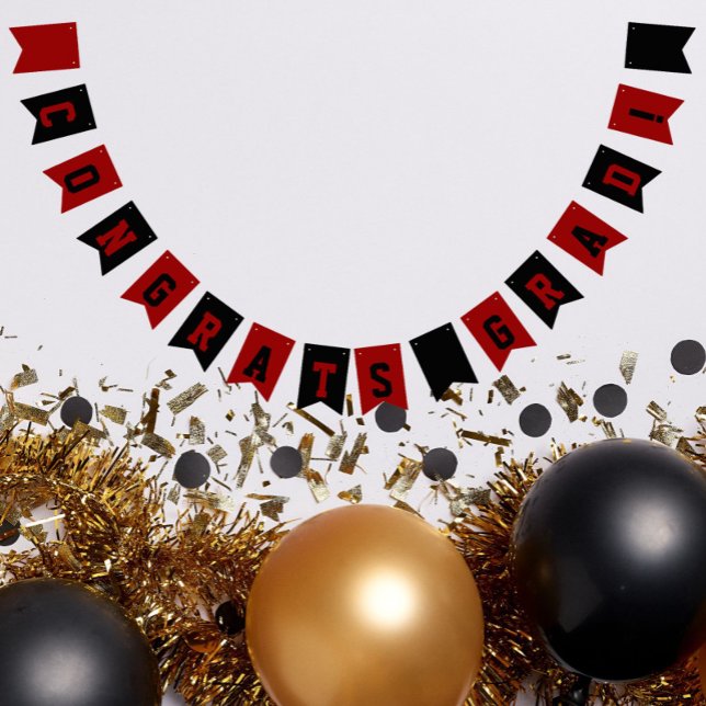 Black and Red School Colours Graduation Bunting Flags (In Situ)